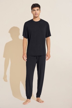 Black Men Eberjey Henry TENCEL™ Modal Short Sleeve & Pant PJ Set Pajamas | QSI3047CN