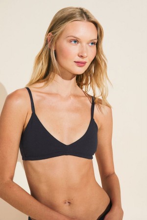 Black Women Eberjey Pima Stretch Cotton Bralettes | YWF6983YK