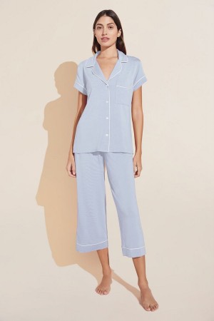 Blue White Women Eberjey Gisele TENCEL™ Modal Short Sleeve Cropped PJ Set Pajamas | YOV4025XC