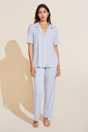 Blue White Women Eberjey Gisele TENCEL™ Modal Short Sleeve & Pant PJ Set Pajamas | IGO6421IT