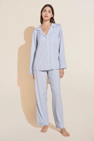 Blue White Women Eberjey Gisele TENCEL™ Modal Long PJ Set Pajamas | YEQ9487RQ