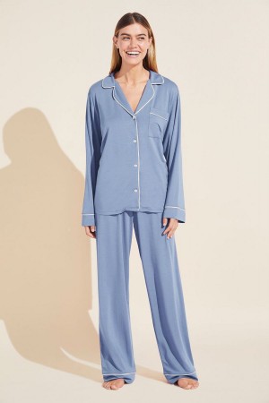 Blue White Women Eberjey Gisele TENCEL™ Modal Long PJ Set Pajamas | VYJ2985FZ