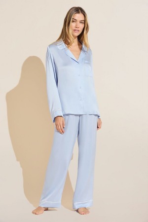 Blue Women Eberjey Inez Washable Silk Long PJ Set Pajamas | KHB3120NA