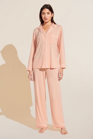 Coral White Women Eberjey Gisele TENCEL Modal Long PJ Set Pajamas | FNL4779AN