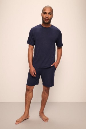 Navy Men Eberjey Henry TENCEL™ Modal Rib Short PJ Set Pajamas | DGB8265QY