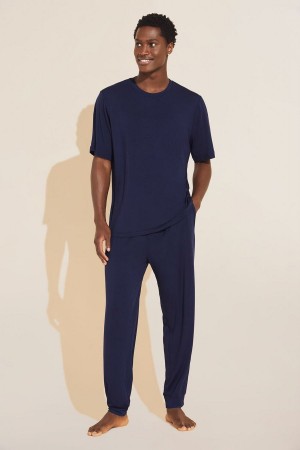 Navy Men Eberjey Henry TENCEL™ Modal Short Sleeve & Pant PJ Set Pajamas | VMO5891AM