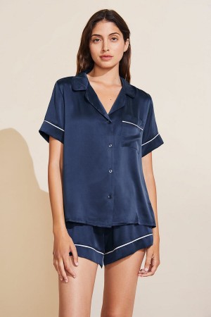 Navy Women Eberjey Inez Washable Silk Short PJ Set Pajamas | HKG6312BM