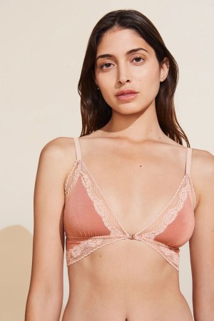 Pink Dark Red Rose Women Eberjey Flora TENCEL™ Modal Front Closure Bralettes | BWG9194MO