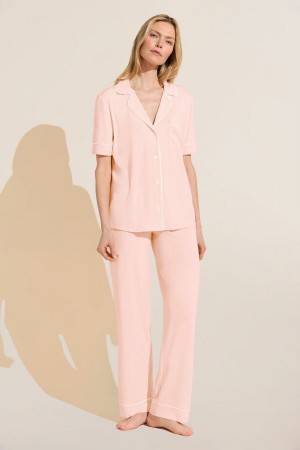 Pink White Women Eberjey Gisele TENCEL™ Modal Short Sleeve & Pant PJ Set Pajamas | OJQ1099MO