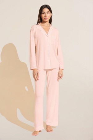 Pink White Women Eberjey Gisele TENCEL™ Modal Long PJ Set Pajamas | TFF2236CT