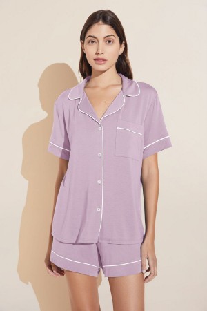 Purple White Women Eberjey Gisele TENCEL™ Modal Relaxed Short PJ Set Pajamas | JMI2823JH