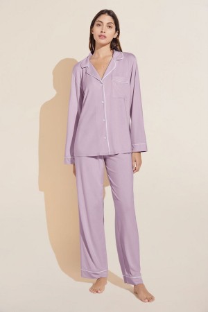 Purple White Women Eberjey Gisele TENCEL™ Modal Long PJ Set Pajamas | XXN3388YE