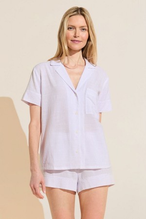 White Purple Women Eberjey Nautico Shortie Short PJ Set Pajamas | YAW8693II