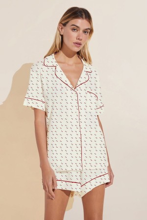 White Red Women Eberjey Gisele Printed TENCEL™ Modal Relaxed Short PJ Set Pajamas | ZOF4861EU