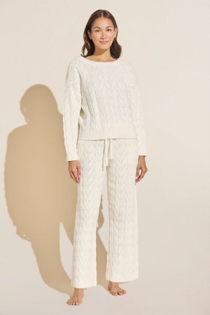 White Women Eberjey Cable Knit Recycled Sweater Straight Leg Pants | FME996HB