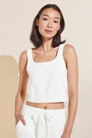 White Women Eberjey Recycled Boucle Cropped Tank Top | OEG8663TS