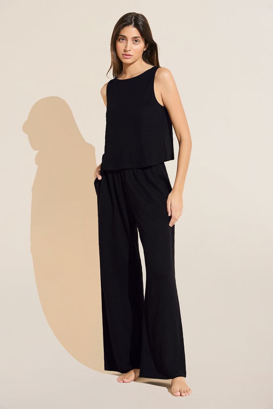 Black Women Eberjey Organic Linen Knit High Waisted Pants | TNR8292XT