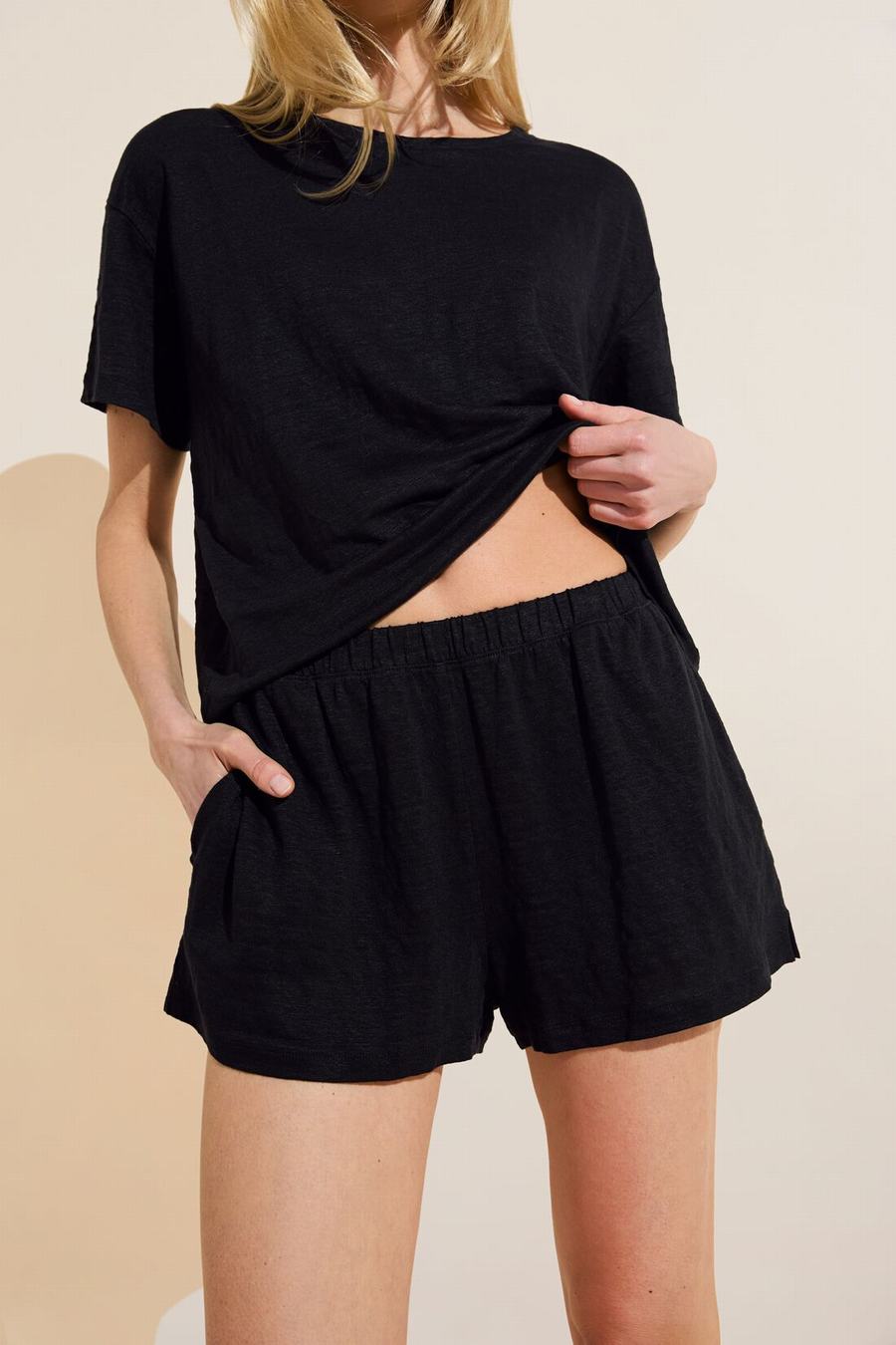 Black Women Eberjey Organic Linen Knit Shorts | ZEE6787FN