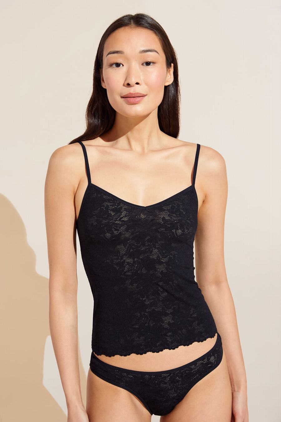 Black Women Eberjey Soft Stretch Recycled Lace Cami Tank Top | CBX3513TL