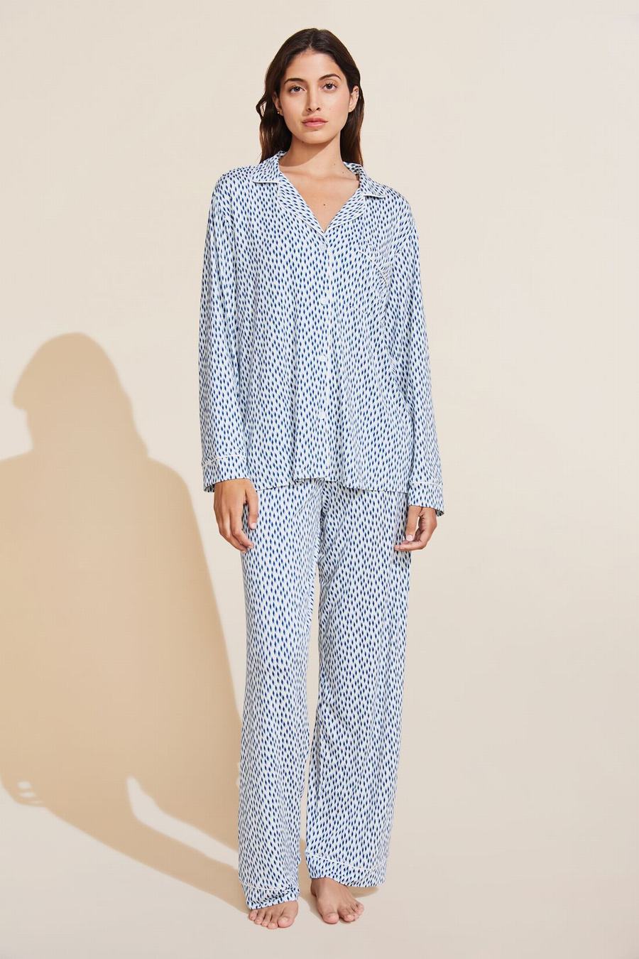 Blue White Women Eberjey Gisele Printed TENCEL™ Modal Long PJ Set Pajamas | YVT970WW