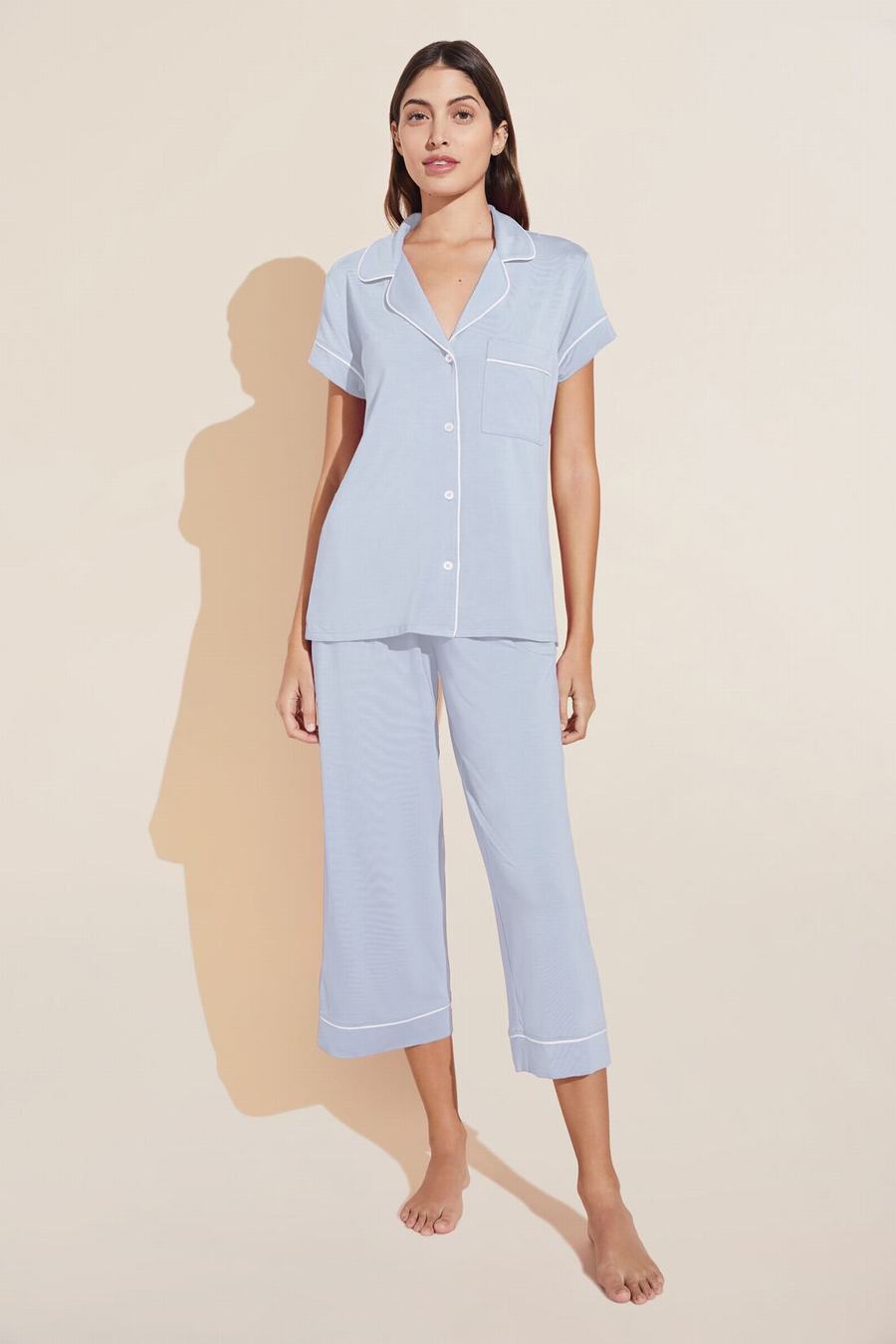 Blue White Women Eberjey Gisele TENCEL™ Modal Short Sleeve Cropped PJ Set Pajamas | YOV4025XC