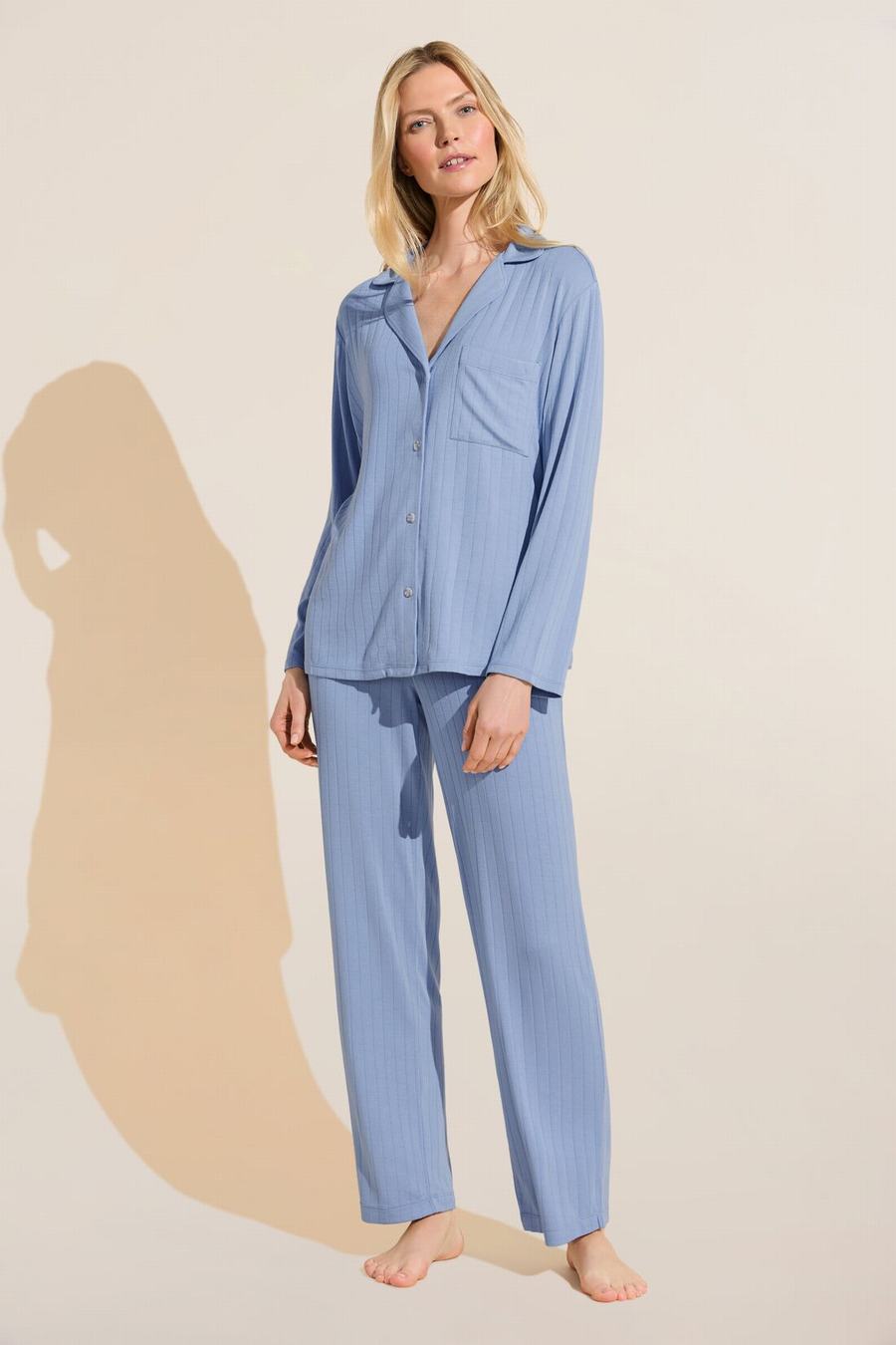 Blue Women Eberjey Gisele TENCEL™ Modal Rib Long PJ Set Pajamas | ODB3458WG