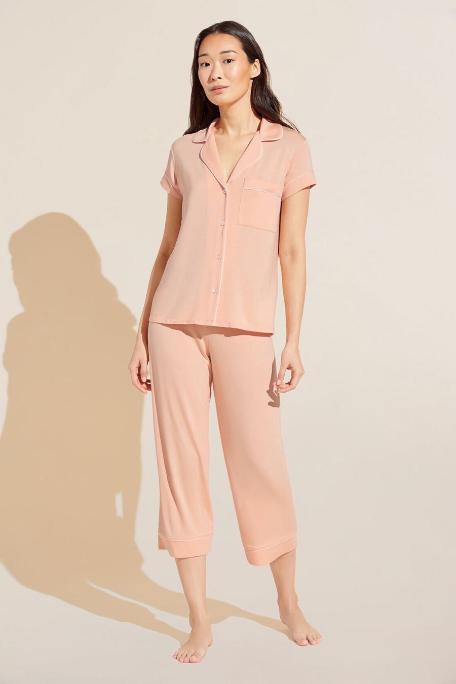 Coral White Women Eberjey Gisele TENCEL Modal Short Sleeve Cropped PJ Set Pajamas | OOR6763KL