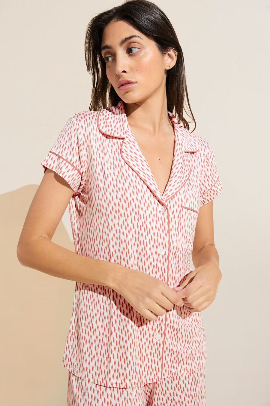 Dark Red Pink White Women Eberjey Gisele Printed TENCEL™ Modal Short Sleeve Cropped PJ Set Pajamas | EWH8154XM