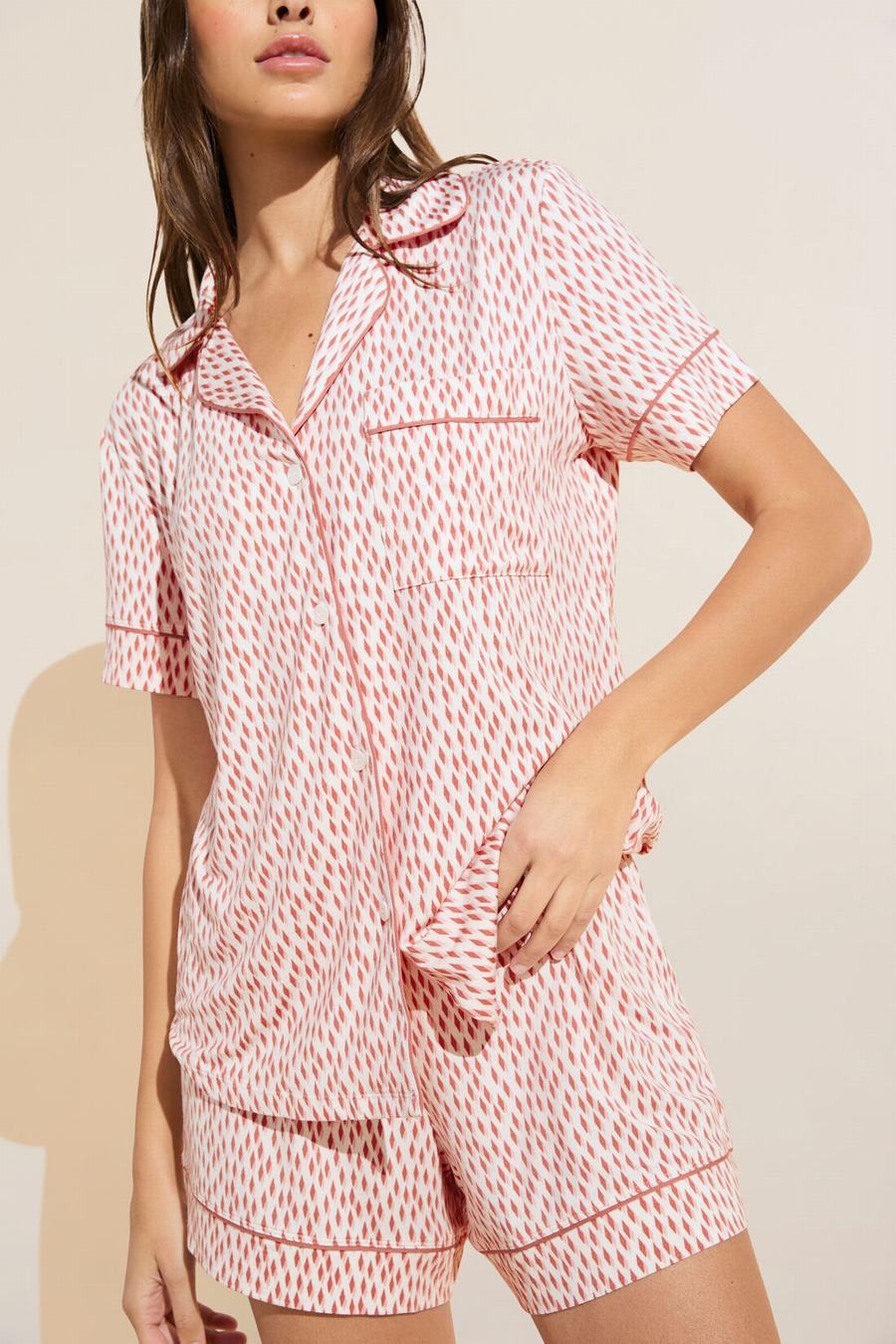 Dark Red Pink White Women Eberjey Gisele Printed TENCEL™ Modal Relaxed Short PJ Set Pajamas | WUD8113YQ