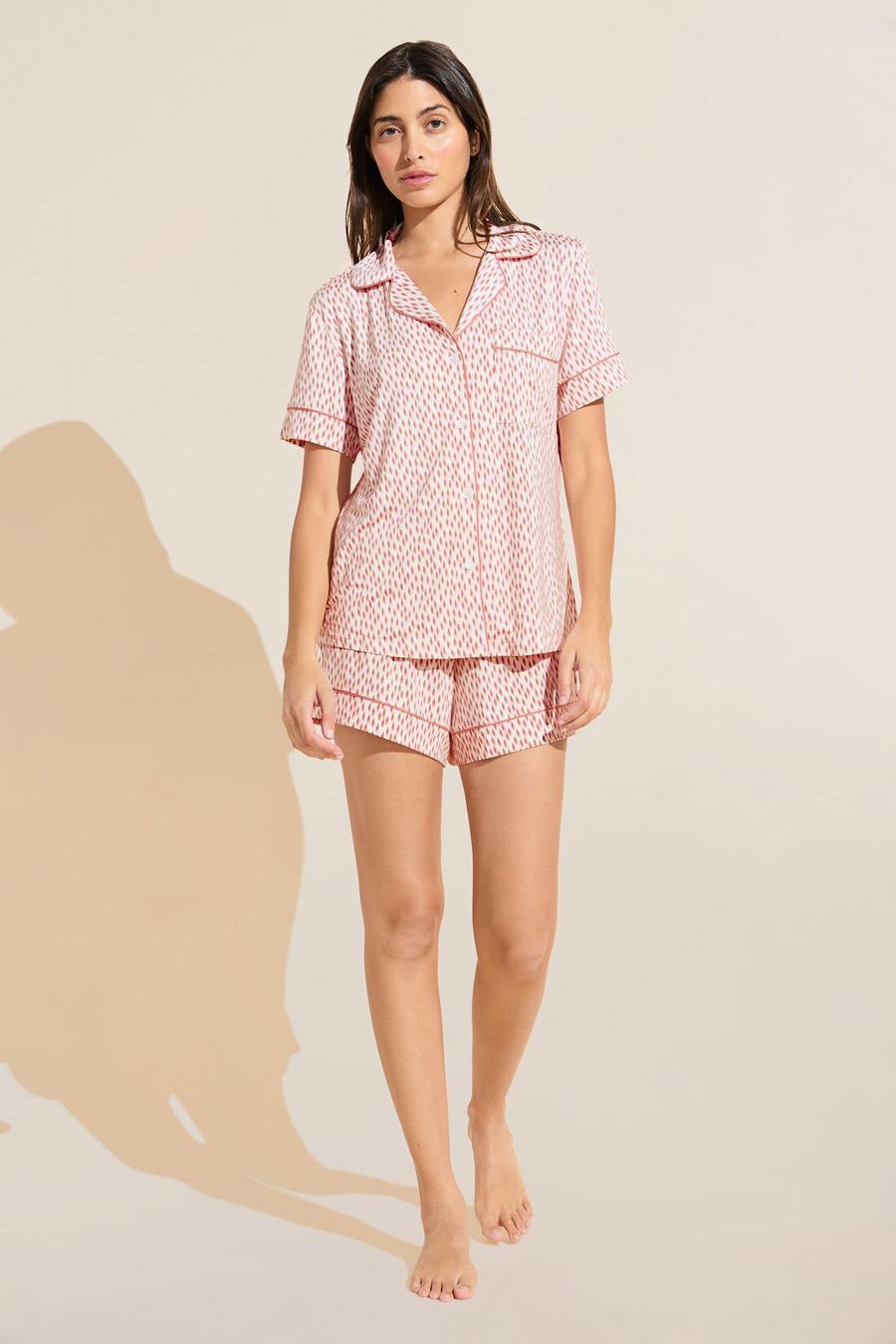 Dark Red Pink White Women Eberjey Gisele Printed TENCEL™ Modal Relaxed Short PJ Set Pajamas | WUD8113YQ