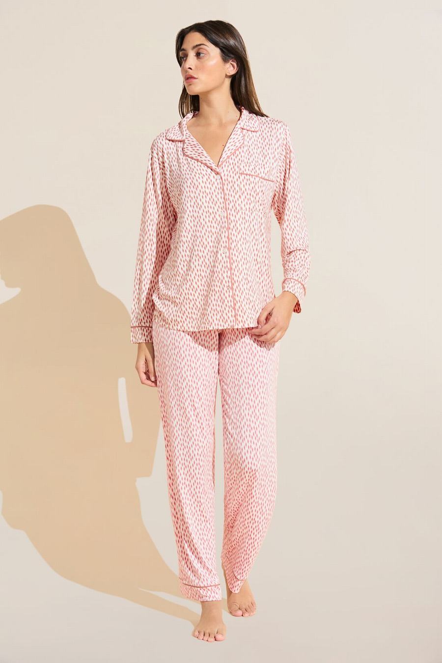 Dark Red Pink White Women Eberjey Gisele Printed TENCEL™ Modal Long PJ Set Pajamas | LMY9421BI