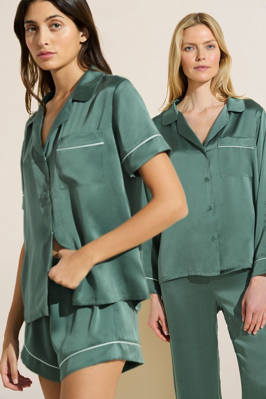 Green Women Eberjey Inez Washable Silk Long PJ Set Pajamas | JTA1763HC