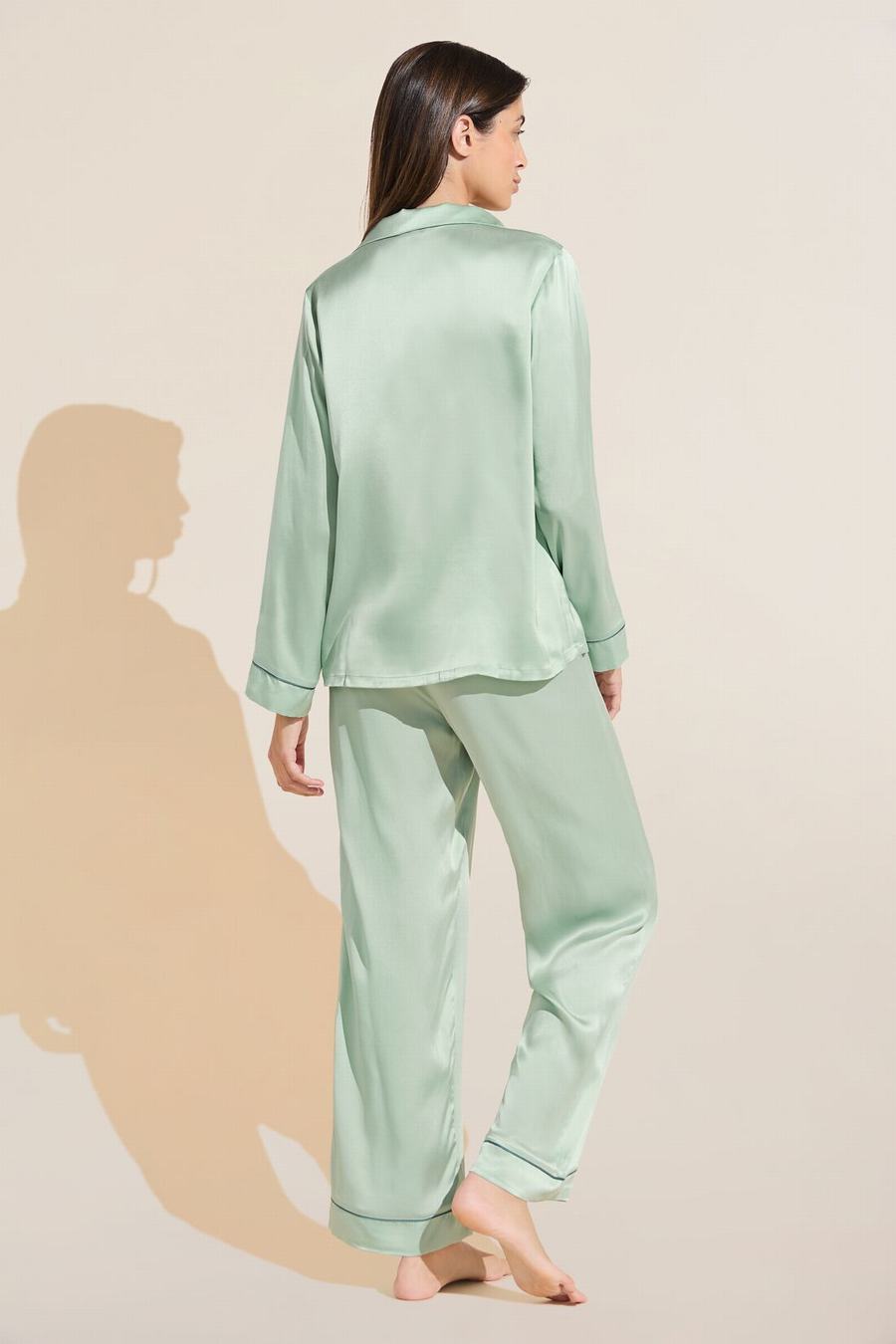 Green Women Eberjey Inez Washable Silk Long PJ Set Pajamas | CWR7792TX