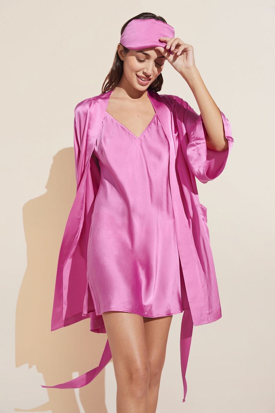 Italian Rose Red Women Eberjey Inez Washable Silk Short Robe | HPQ2182YW