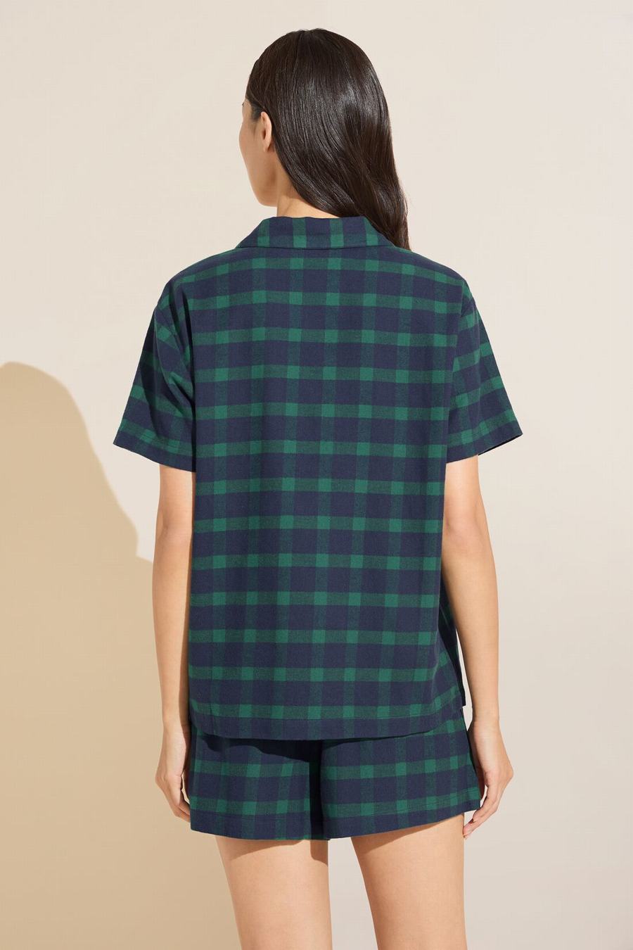 Navy Green Women Eberjey Flannel Short PJ Set Pajamas | LOL7388KO