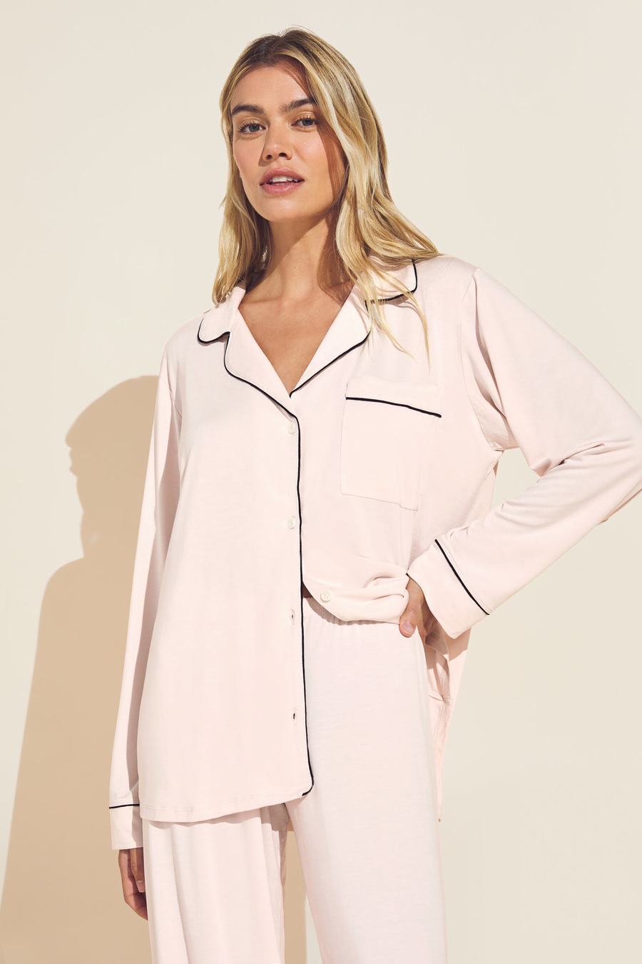 Pink Black Women Eberjey Gisele TENCEL™ Modal Long PJ Set Pajamas | FLI9068LL