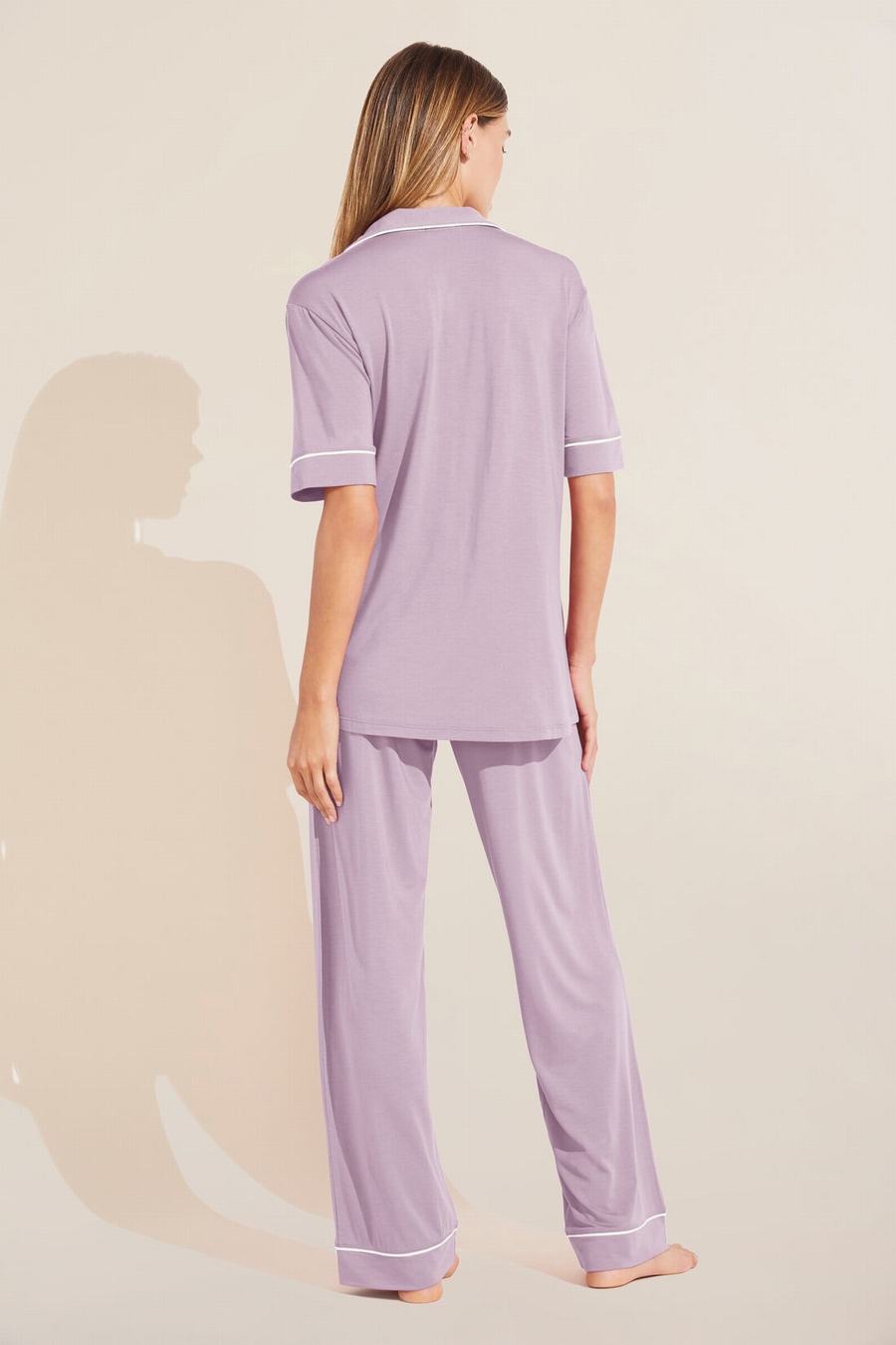 Purple White Women Eberjey Gisele TENCEL™ Modal Short Sleeve & Pant PJ Set Pajamas | LKC7593QW