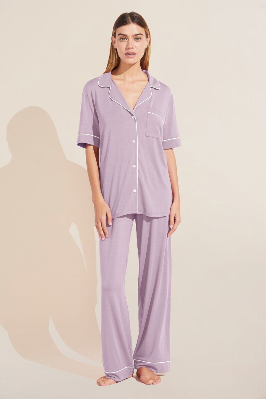 Purple White Women Eberjey Gisele TENCEL™ Modal Short Sleeve & Pant PJ Set Pajamas | LKC7593QW