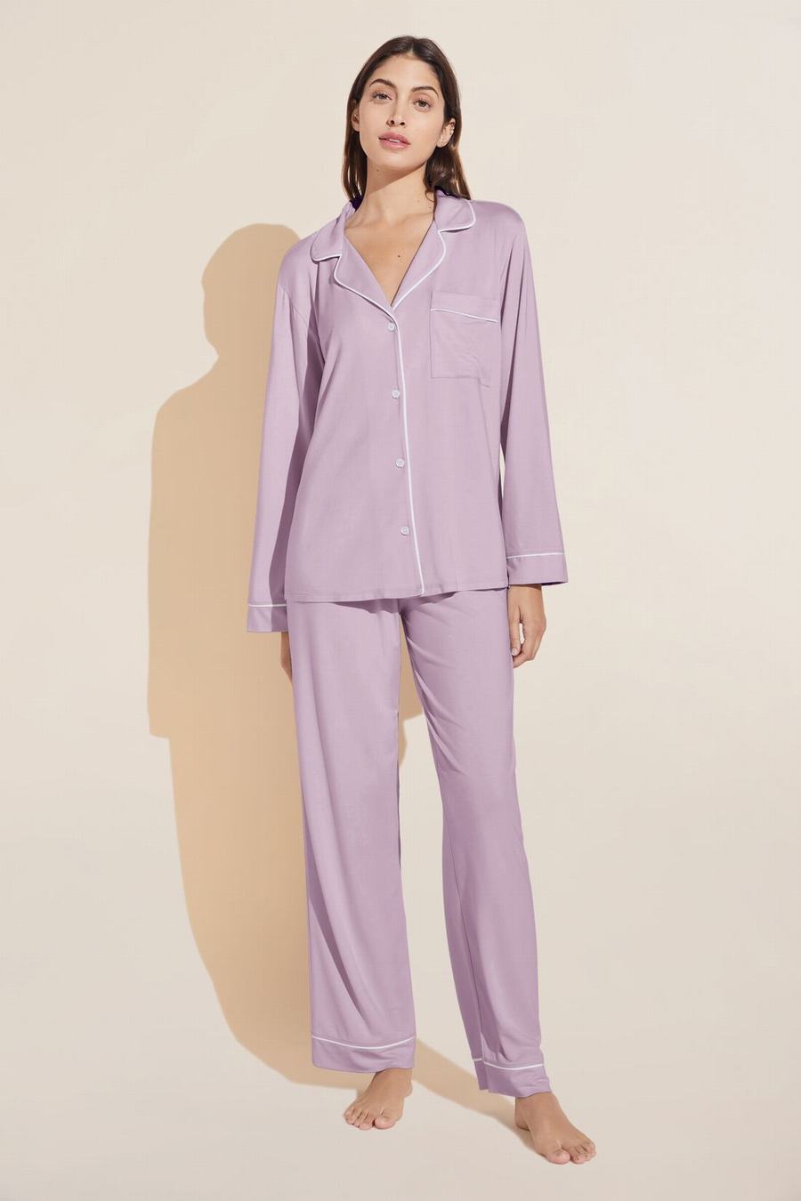 Purple White Women Eberjey Gisele TENCEL™ Modal Long PJ Set Pajamas | XXN3388YE