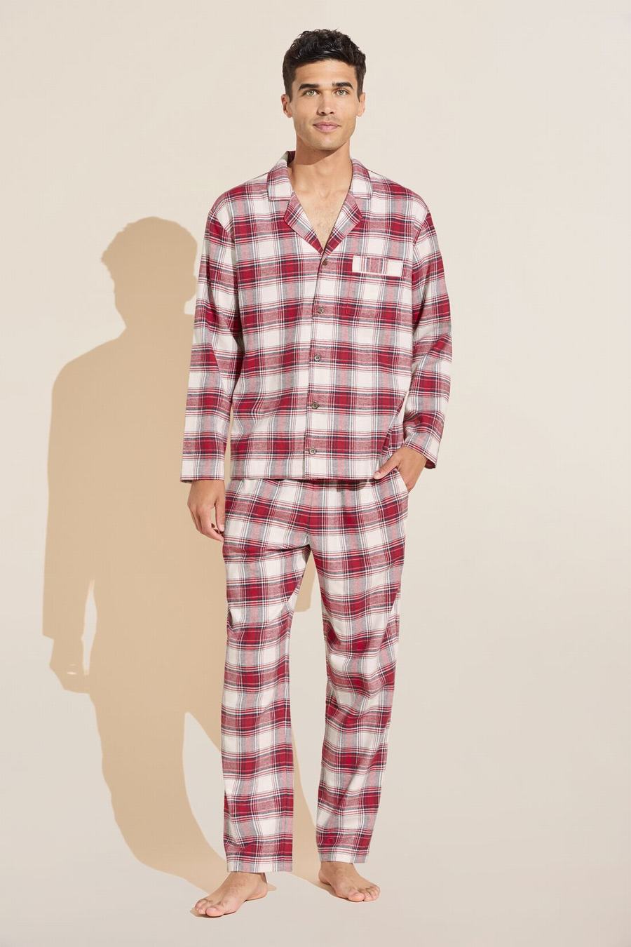 Red White Men Eberjey Flannel Long PJ Set Pajamas | ZZV5383AF