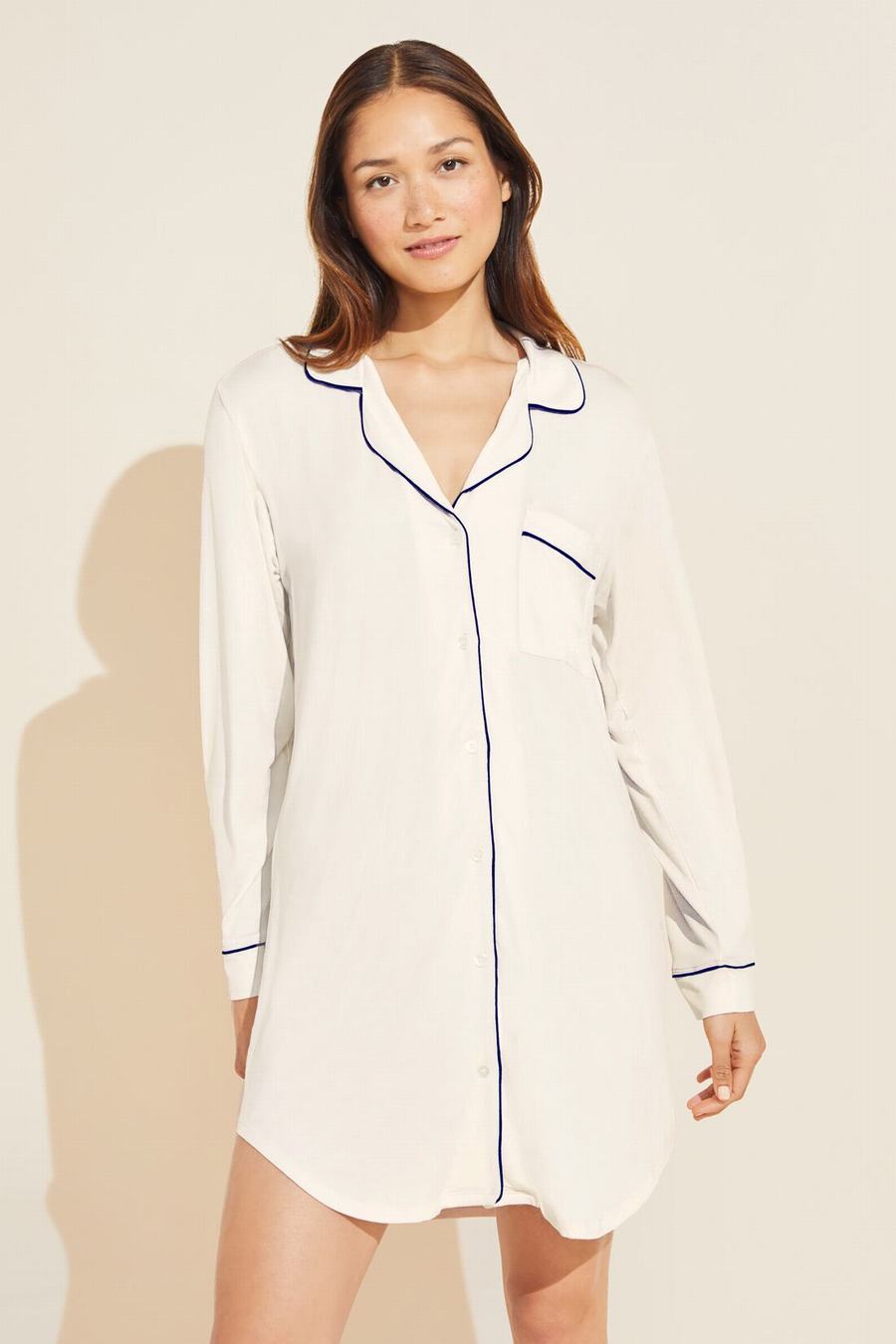 White Navy Women Eberjey Gisele TENCEL™ Modal Sleepshirt Pajamas | KDX4459SX