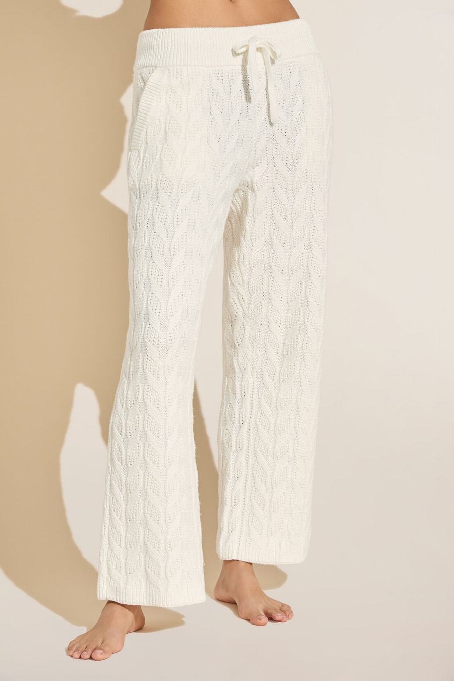 White Women Eberjey Cable Knit Recycled Sweater Straight Leg Pants | FME996HB