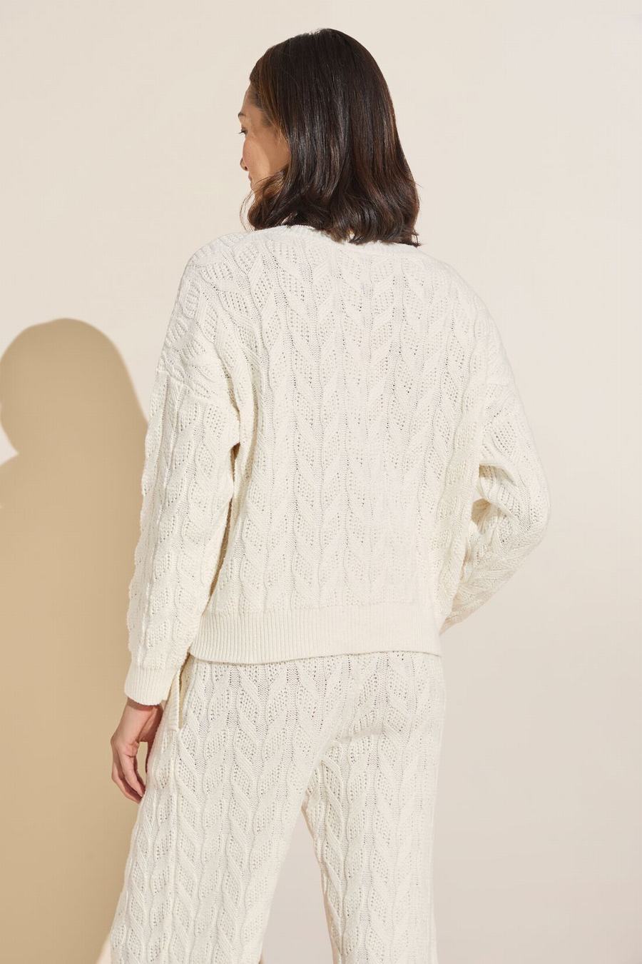 White Women Eberjey Cable Knit Recycled Sweater Crewneck Cardigan | KRF4346SA