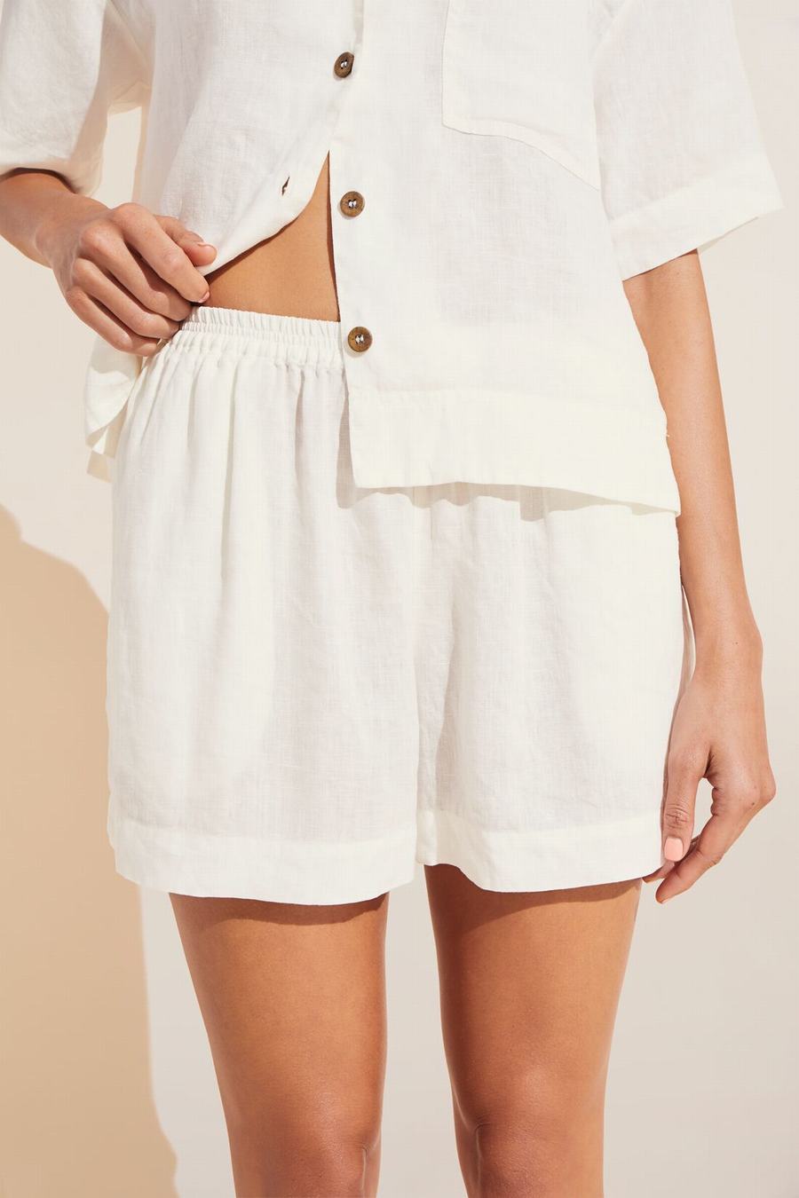 White Women Eberjey Garment Dyed Linen Short Set Shorts | VOQ8524IP