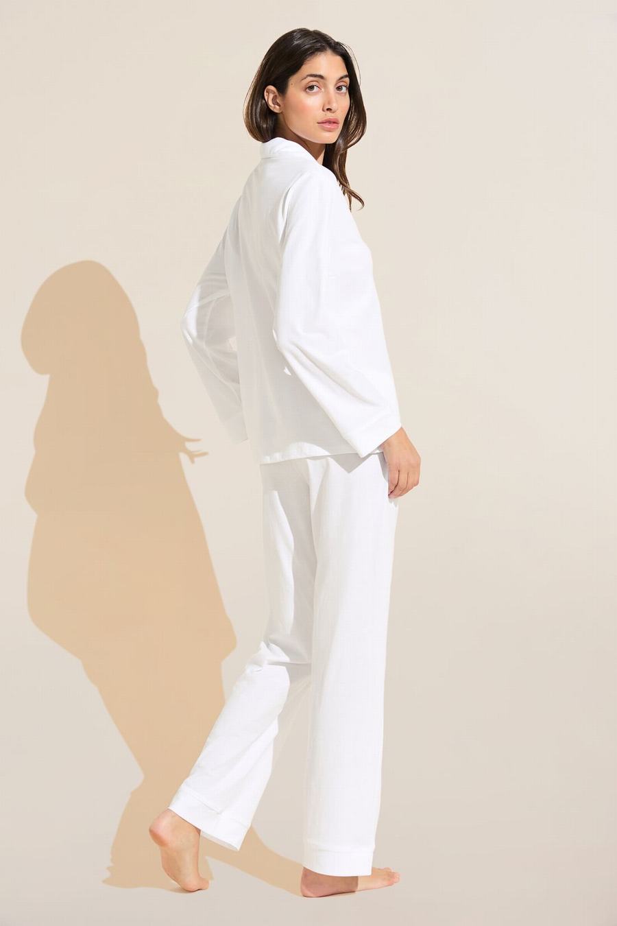 White Women Eberjey Organic Pima Cotton Notch Collar Top & Pant PJ Set Pajamas | LRZ3746TO