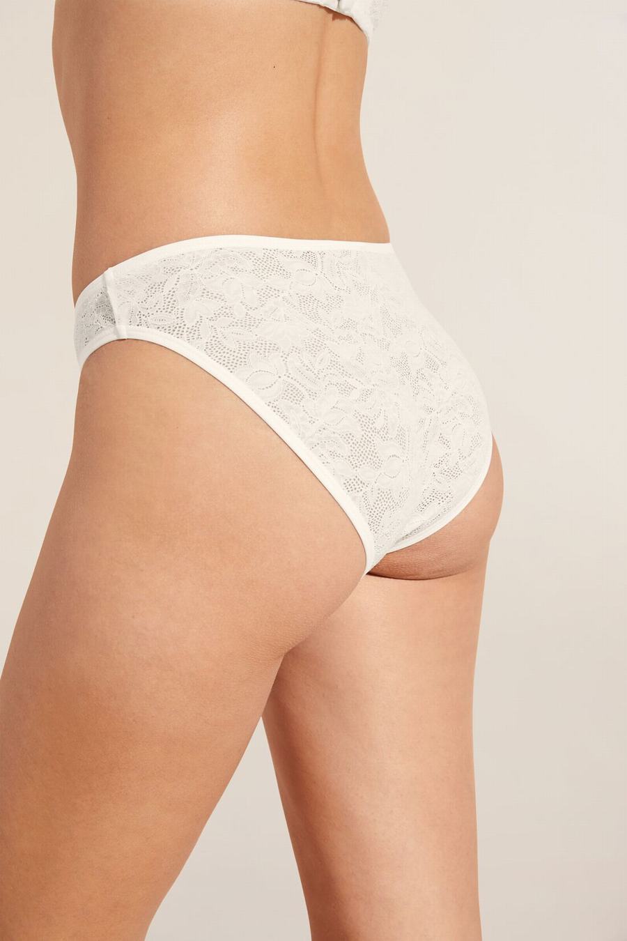 White Women Eberjey Soft Stretch Recycled Lace High Leg Briefs | FZN2572RN